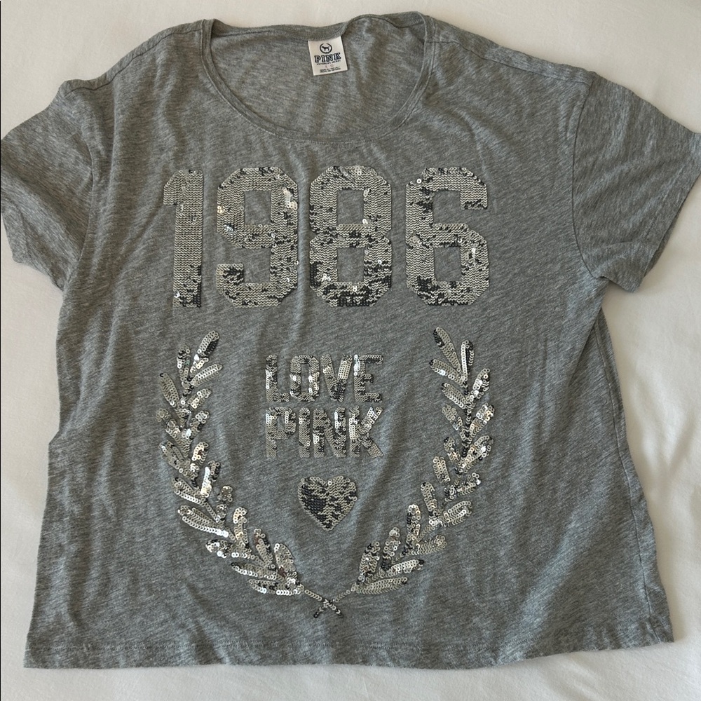 PINK Victoria's Secret Gray Sequin Tee